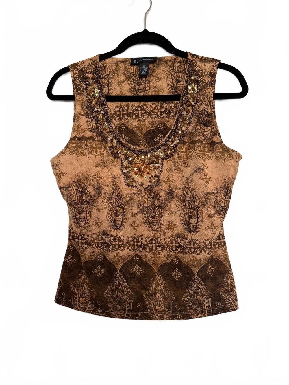 vintage Y2k Brown WhimsyGoth Sleeveless Embellished Tank Top